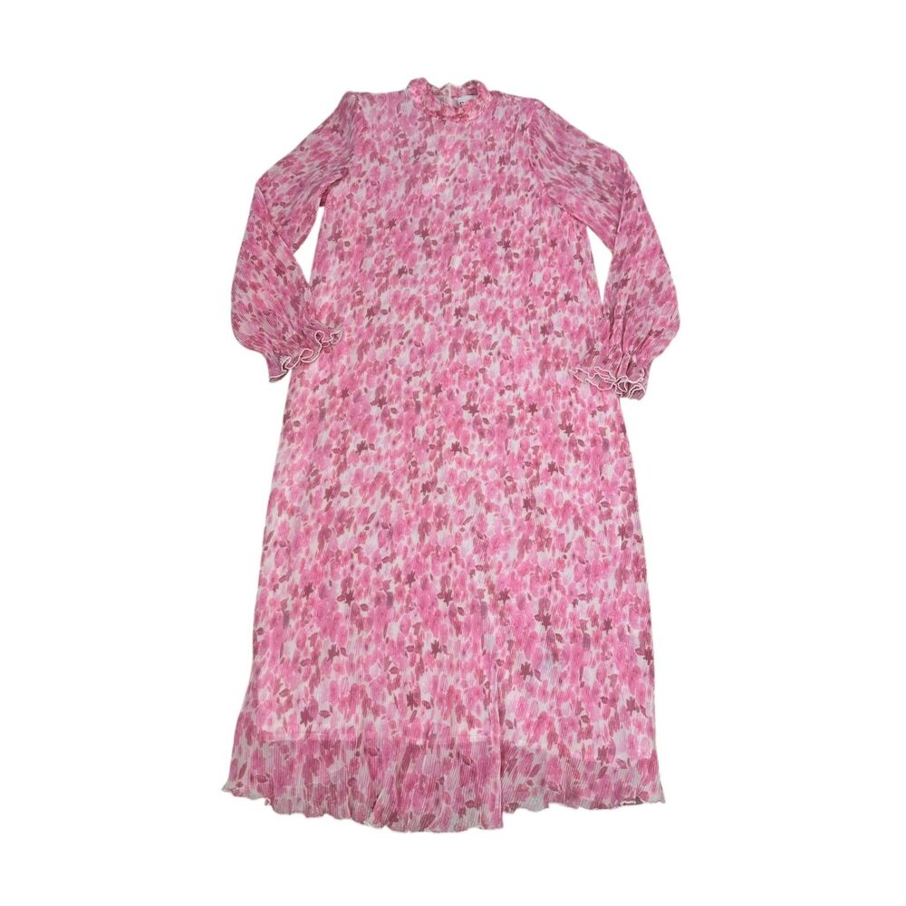 GANNI Pleated Georgette Midi Dress in Sweet Lilac Pink Size EU 40 - US 8/10